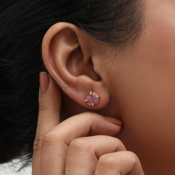 Gempires Natural Raw Rose Quartz Prong Setting Stud Earrings Crystal Gemstone Ha - Picture 5 of 9